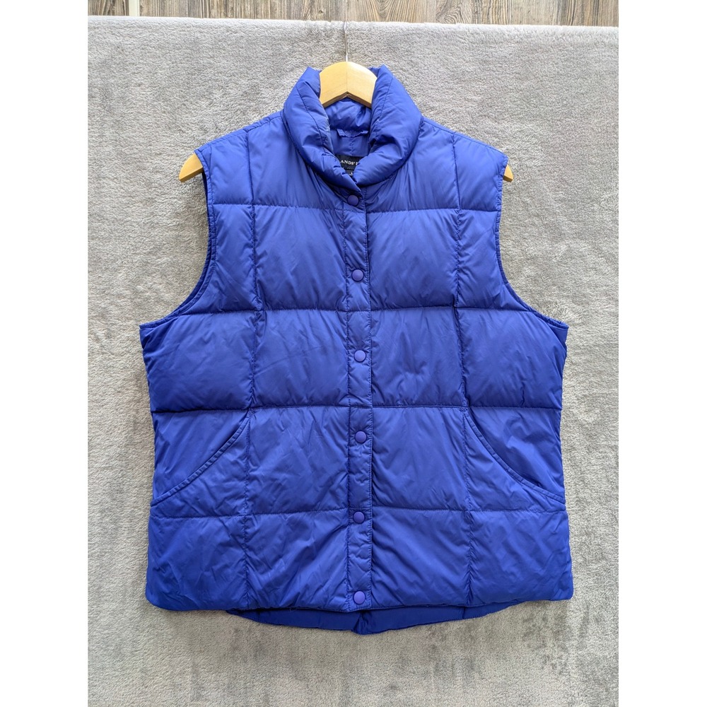 Gorpcore Puffer Vest Womens L Blue Lands End Goose Down Quilted Snap Front